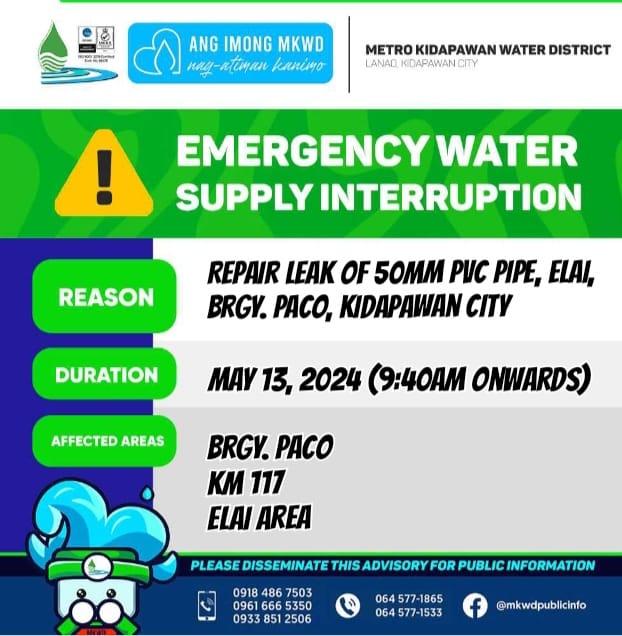 You are currently viewing EMERGENCY INTERRUPTION: Repair Leak of 50mm PVC Pipe, Elai, Brgy. Paco, Kidapawan City